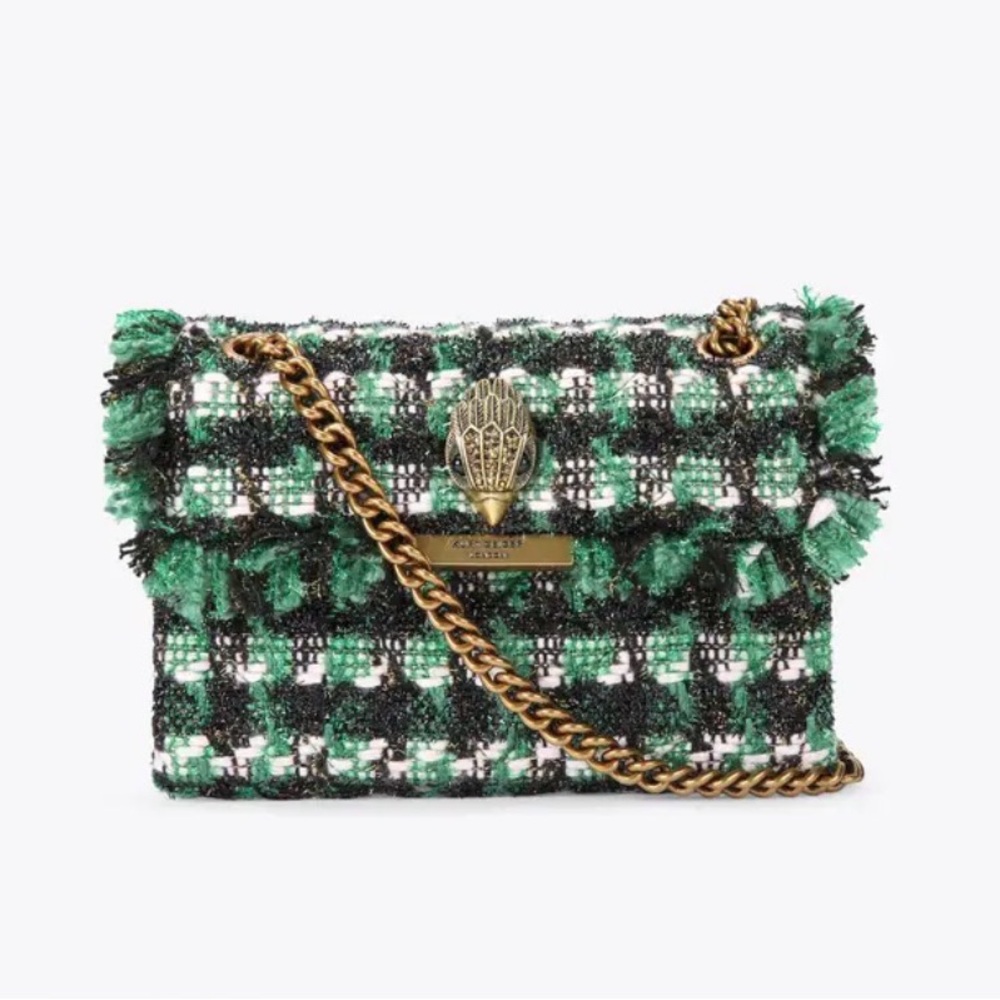 Elegant Green Tweed Shoulder Bag